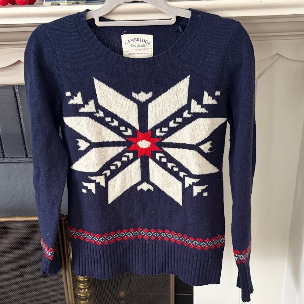 Cambridge Dry Goods Navy Sweater with Snowflake Pattern